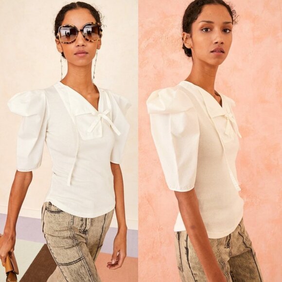 NEW Ulla Johnson Blair Top Eclipse White Size P or XS Puff Shoulder Blouse Boho - Picture 1 of 11